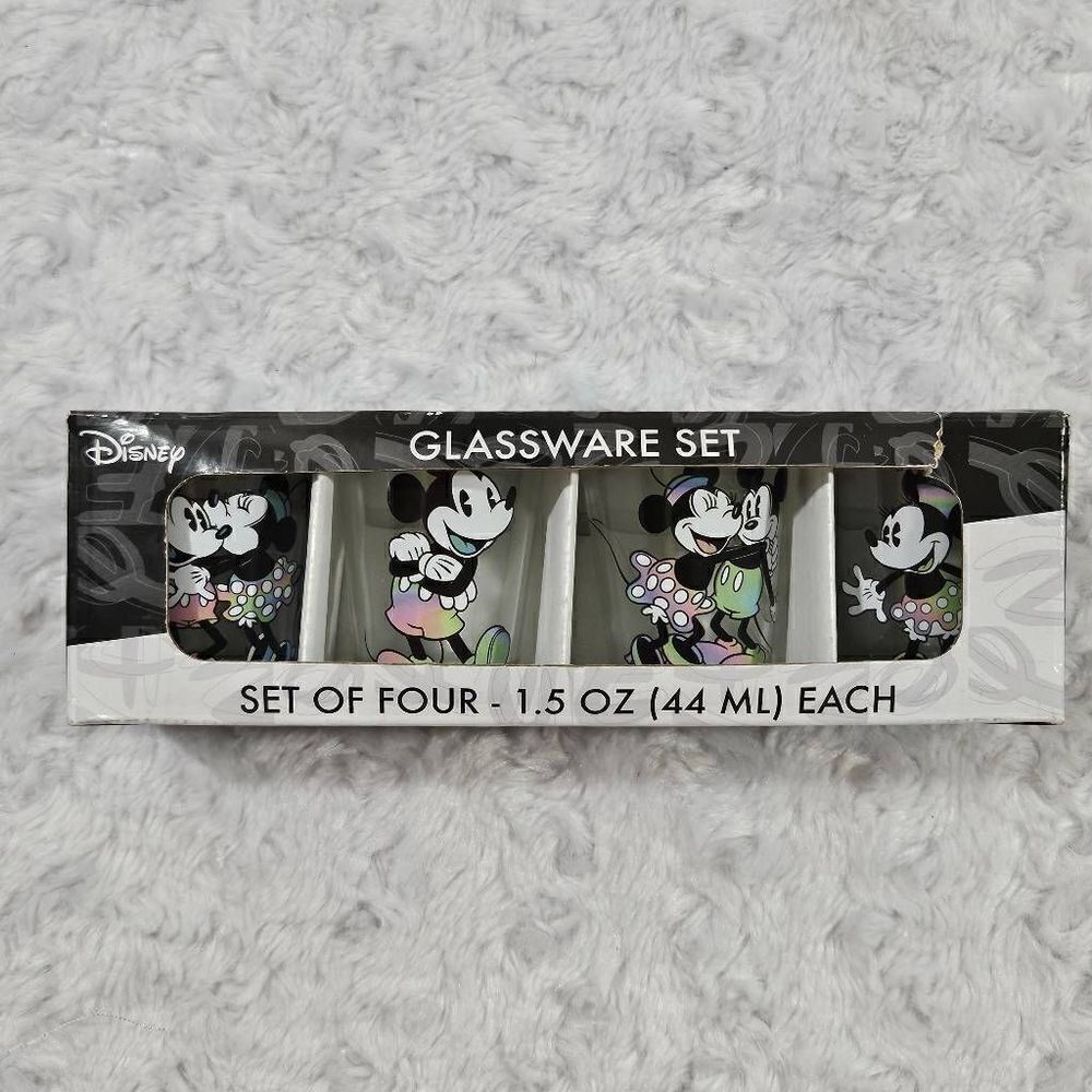 Disney Mickey And Minnie Shot Glass Set 4 Pieces Rainbow Color